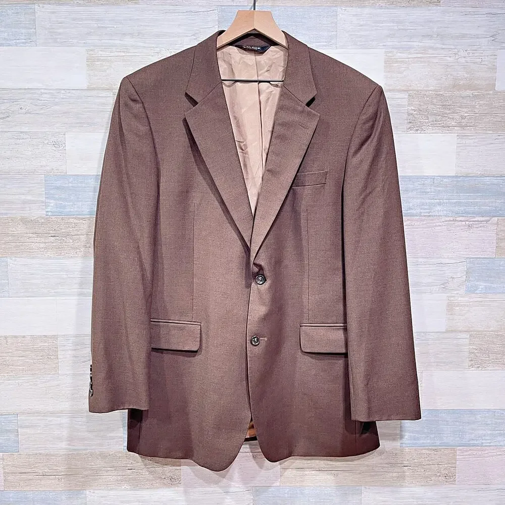 Jos A Bank Wool 2 Piece Suit Brown 2 Button Mens 43L Jacket 37L Pleated Pants